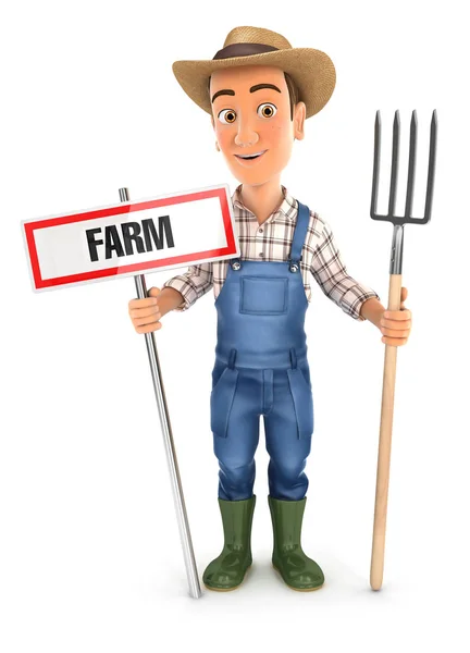 3d 农夫用农场标志和叉子 — 图库照片