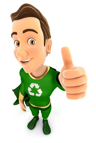 3d verde herói positivo pose com polegar para cima — Fotografia de Stock
