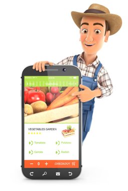 Akıllı telefonun arkasında duran 3D çiftçi