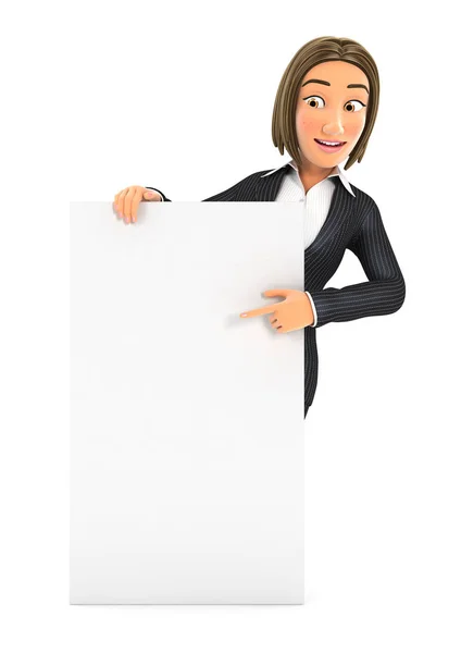 3d Geschäftsfrau zeigt auf vertikale Tafel — Stockfoto