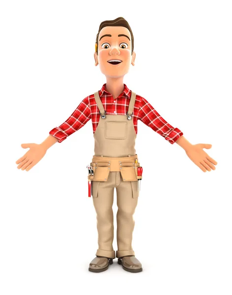 3d handyman standing with open arms — Stock Photo, Image