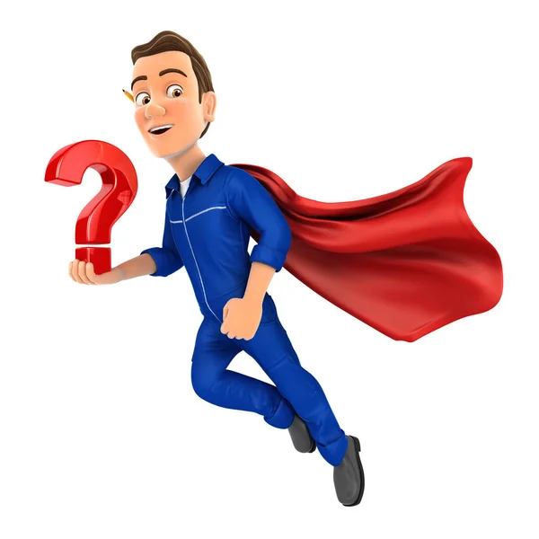 Mechanic Flying Holding Question Mark Illustration Isolated White Background — Stok fotoğraf