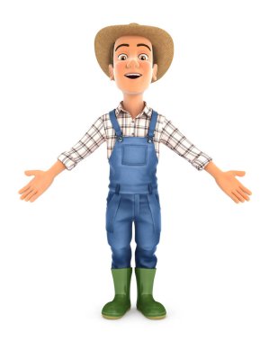 3d farmer standing with open arms