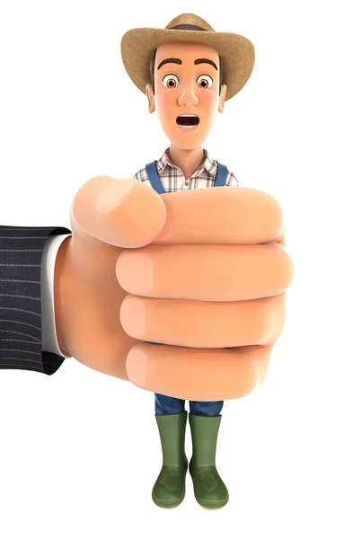 Big Hand Squeezing Farmer Illustration Mit Isoliertem Weißen Hintergrund — Stockfoto