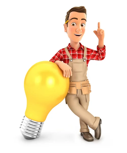 Handyman Leaning Light Bulb Illustration Isolated White Background — Stock Photo, Image
