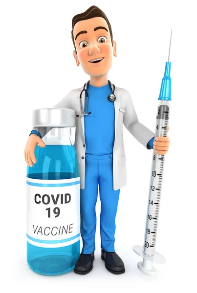 Medic Picioare Lângă Sticla Vaccin Ilustrație Fundal Alb Izolat — Fotografie, imagine de stoc