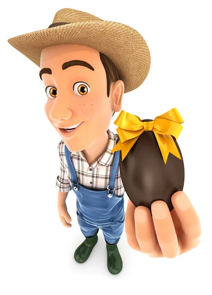 Agricultor Sosteniendo Huevo Pascua Ilustración Con Fondo Blanco Aislado —  Fotos de Stock
