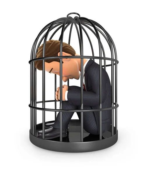 Geschäftsmann Einem Käfig Eingesperrt Illustration Mit Isoliertem Weißem Hintergrund — Stockfoto