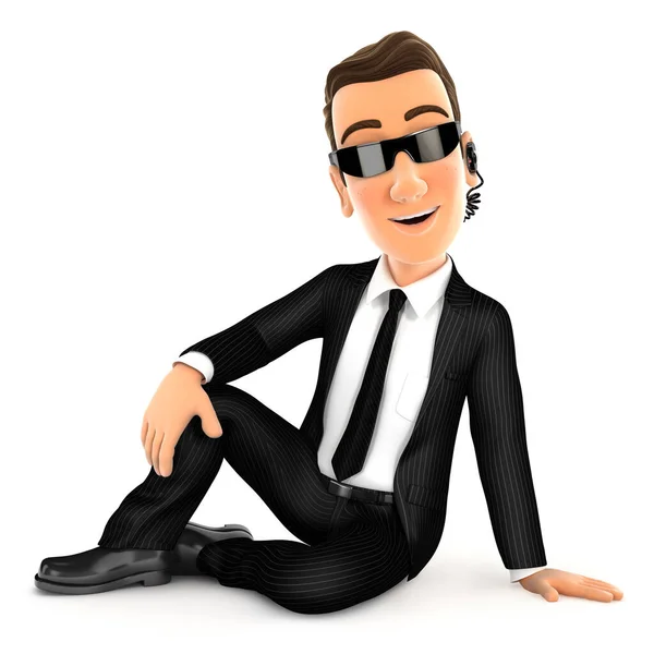 3d security agent sitting on the floor, illustration with isolated white background