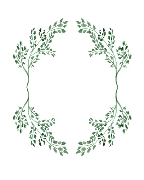 緑の枝で飾り カードの花輪 白背景 — ストック写真