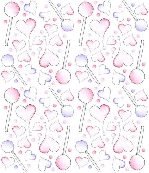 Pattern with hearts and candies