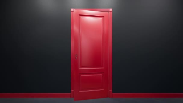 Porte Design Classique Rouge Ouvrant Sur Écran Vert Chambre Sombre — Video