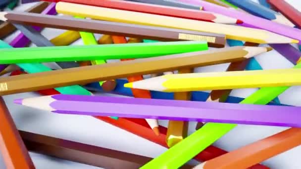 Camera Moves Randomly Scattered Colored Pencils Endless Pile Coloring Pencils — Stock Video