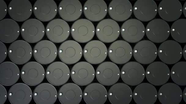 Montón Sin Fin Barriles Petróleo Metal Negro Cámara Mueven Por — Vídeo de stock