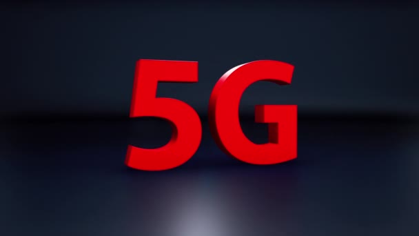 Red 3D 5G palavra isolada no fundo azul escuro, conceito de nova tecnologia entregando. Câmera girar perto de letras gigantes, 3d cgi 60 fps animação . — Vídeo de Stock