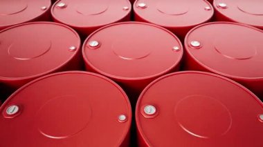 Sonsuz miktarda kırmızı metal yağ varillerinden yakınlaştır. Yakıt bidonlarına yakın, benzin bidonlarının tepesinde dolgu boyunlar var. 60 fps animasyon