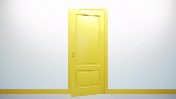 Puerta de diseño clásico amarillo que se abre a pantalla verde. Cámara de movimiento a través de la puerta. Animación de transición de 60 fps . — Vídeo de stock