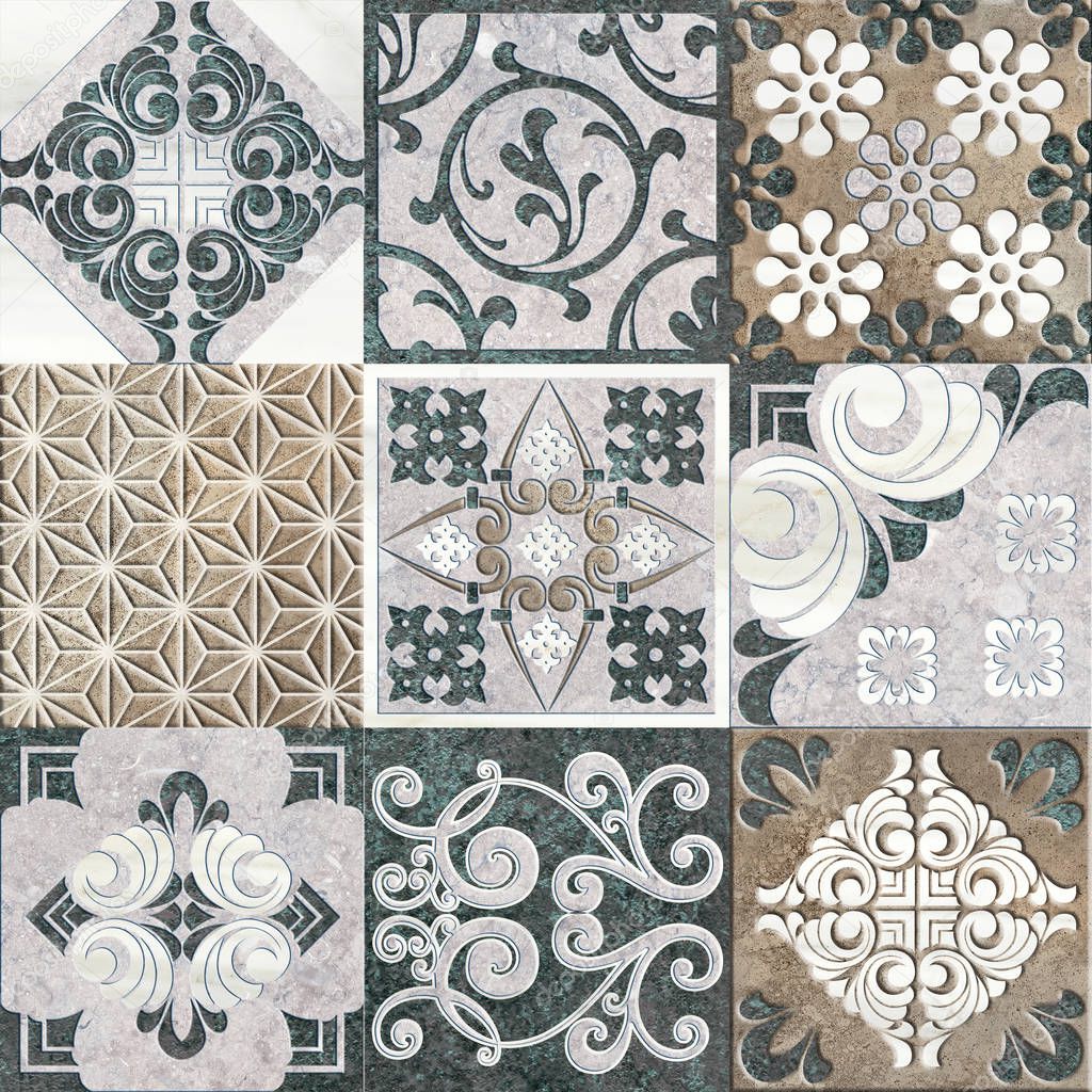 Digital tiles design. Colorful ceramic wall tiles decoration