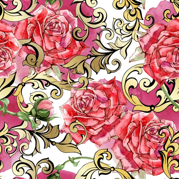 Red watercolor roses seamless pattern — Stock Photo, Image