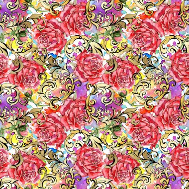 Kırmızı suluboya güller pürüzsüz desen