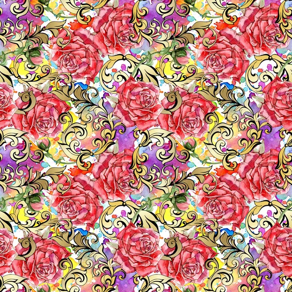 Red watercolor roses seamless pattern