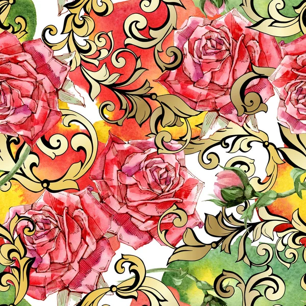 Rosas acuarela roja patrón sin costura —  Fotos de Stock