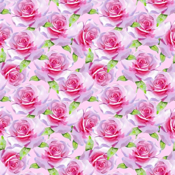 Watercolor pink rose Seamless pattern Spring print — Stock Photo, Image