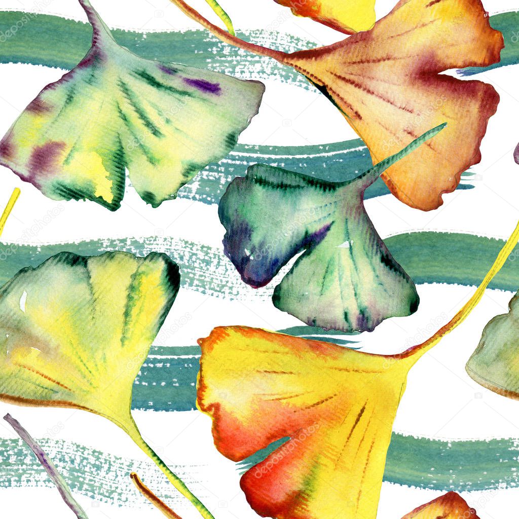 Ginkgo Biloba leaf fashion print. Seamless Pattern