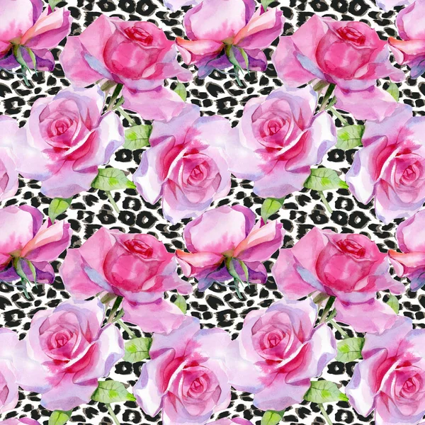 Watercolor pink rose Seamless pattern Spring print — ストック写真