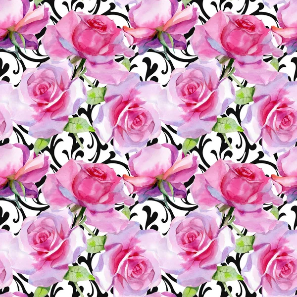 Υδατογραφία ροζ τριαντάφυλλο Απρόσκοπτη εκτύπωση άνοιξη — Φωτογραφία Αρχείου
