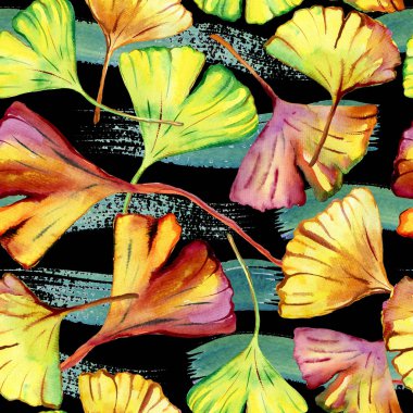 Ginkgo Biloba yaprağı moda baskısı. Kusursuz Desen