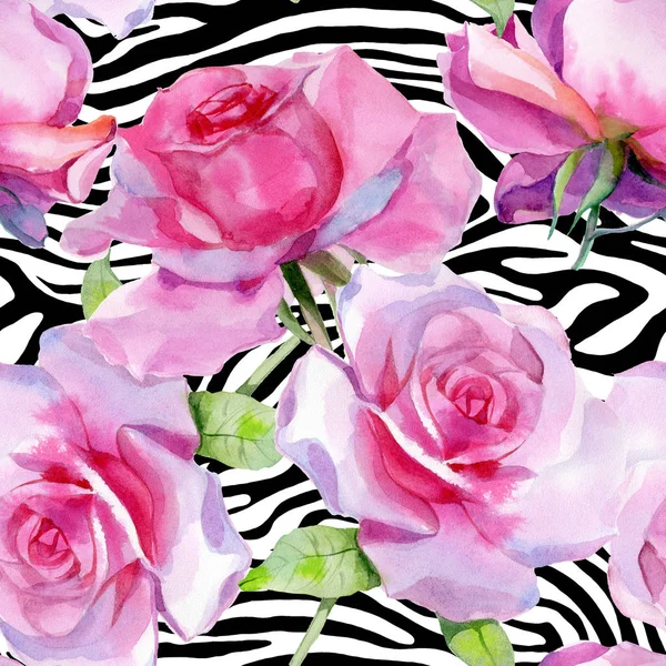 Watercolor pink rose Seamless pattern Spring print — ストック写真