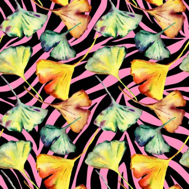 Ginkgo Biloba yaprağı moda baskısı. Kusursuz Desen