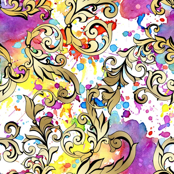 Seamless pattern with vintag antique gold acanthus