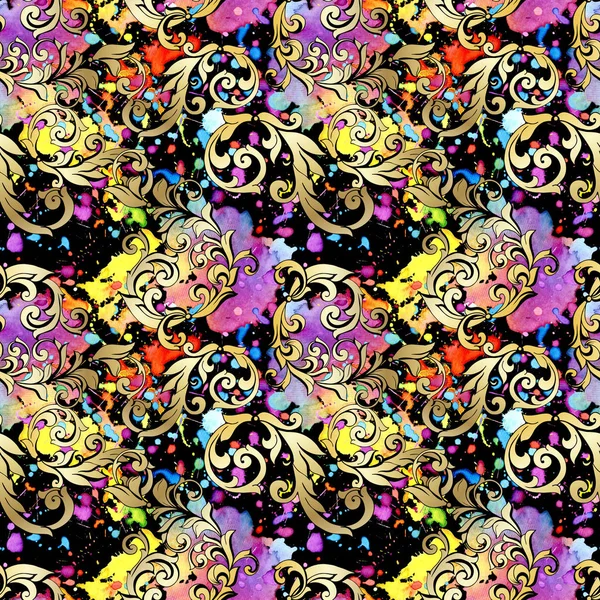 Seamless pattern with vintag antique gold acanthus