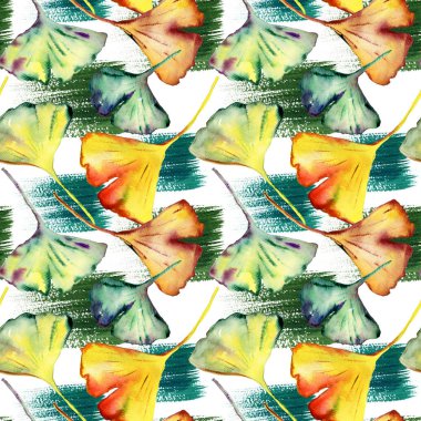 Ginkgo Biloba yaprağı moda baskısı. Kusursuz Desen