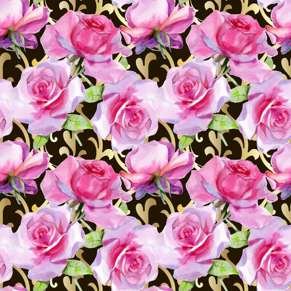 Watercolor pink rose Seamless pattern Spring print — ストック写真