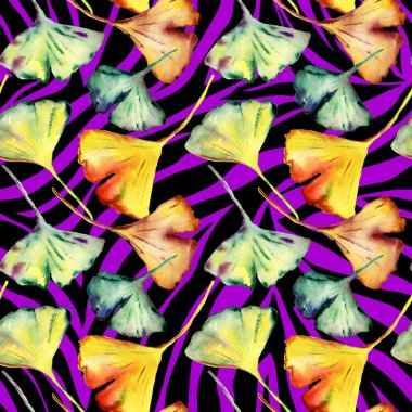 Ginkgo Biloba yaprağı moda baskısı. Kusursuz Desen