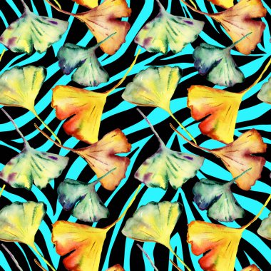 Ginkgo Biloba yaprağı moda baskısı. Kusursuz Desen