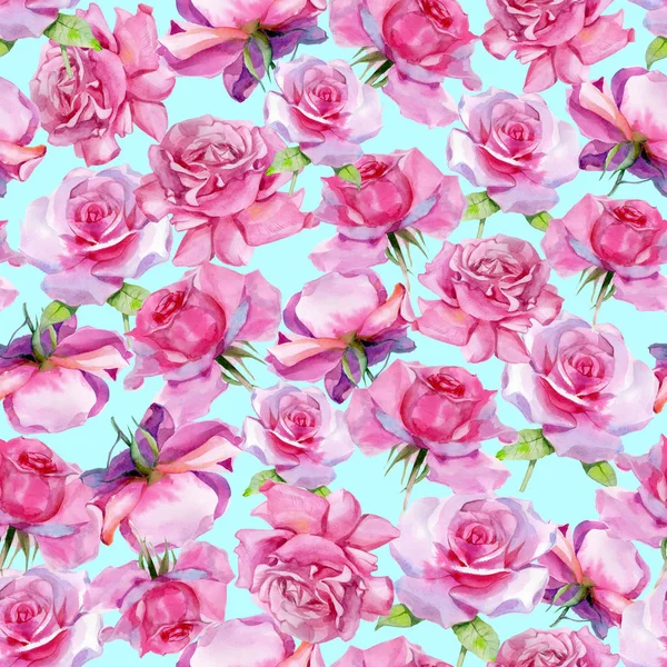 Beautiful Watercolor pink roses. Seamless pattern. — Stock Photo, Image