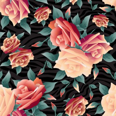 Renkli gül kumaş yazdırma vektörü pürüzsüz desen