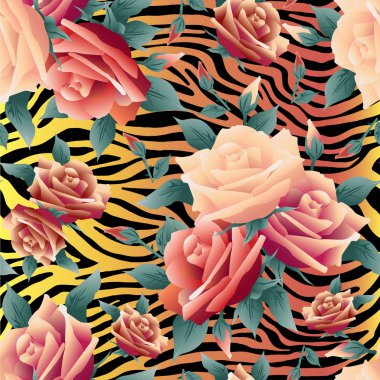 Renkli gül kumaş yazdırma vektörü pürüzsüz desen