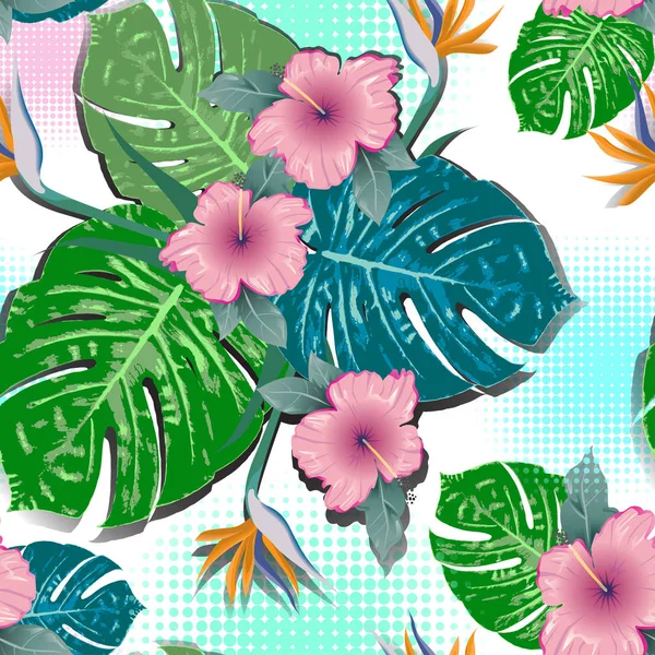 Hojas tropicales patrón sin costura Animal Vector print — Vector de stock