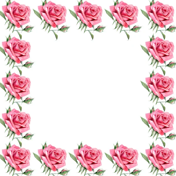 Des roses aquarelles. Cadre. Carte de voeux, bannière de vente — Photo