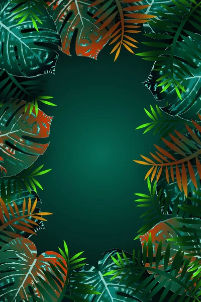 Design tropicale con foglie di palma e luci al neon . — Vettoriale Stock