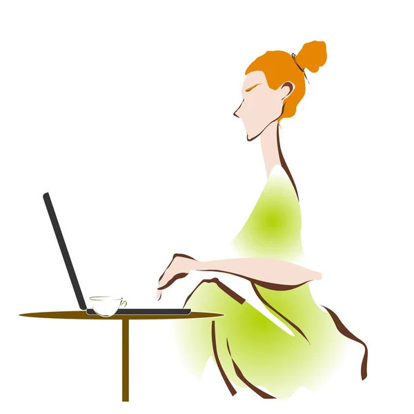 Dizüstü, vektör çizim çalışan kadın