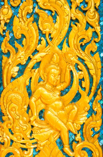 Porte Legno Intagliato Nel Loto Decorato Con Vetrate Thailandia — Foto Stock