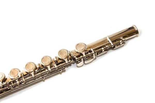 Fragmento flauta closeup isolado no fundo branco — Fotografia de Stock
