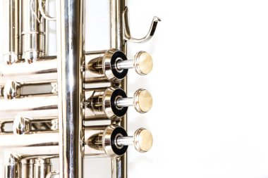 Orkestranın müzik aletleri beyaz arkaplanda izole edildi