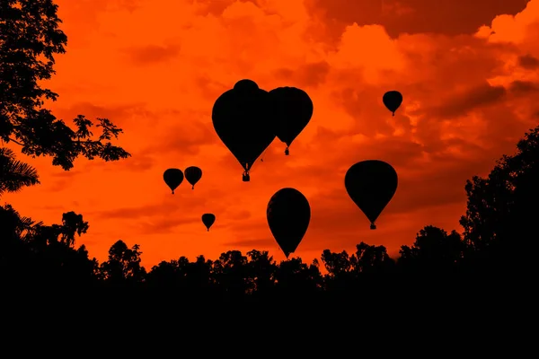 Varm Luft Ballong Solnedgång Bakgrund — Stockfoto